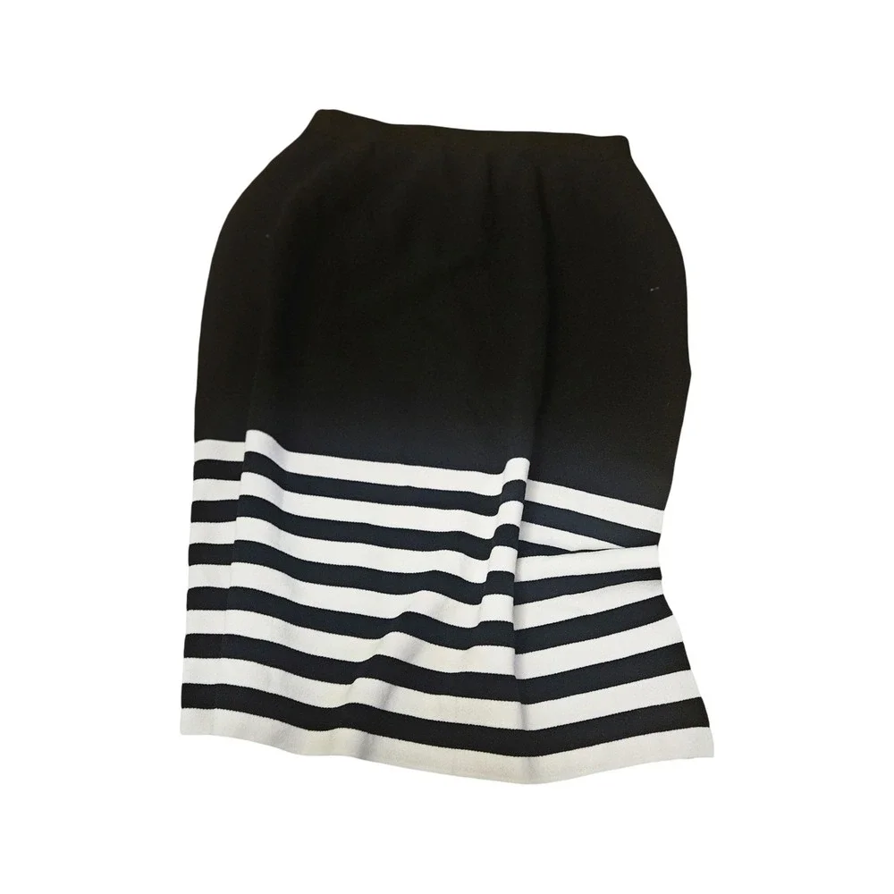 Edited by Remi Bader Womens 1X Black White Striped Knit Midi‎ Skirt NWT